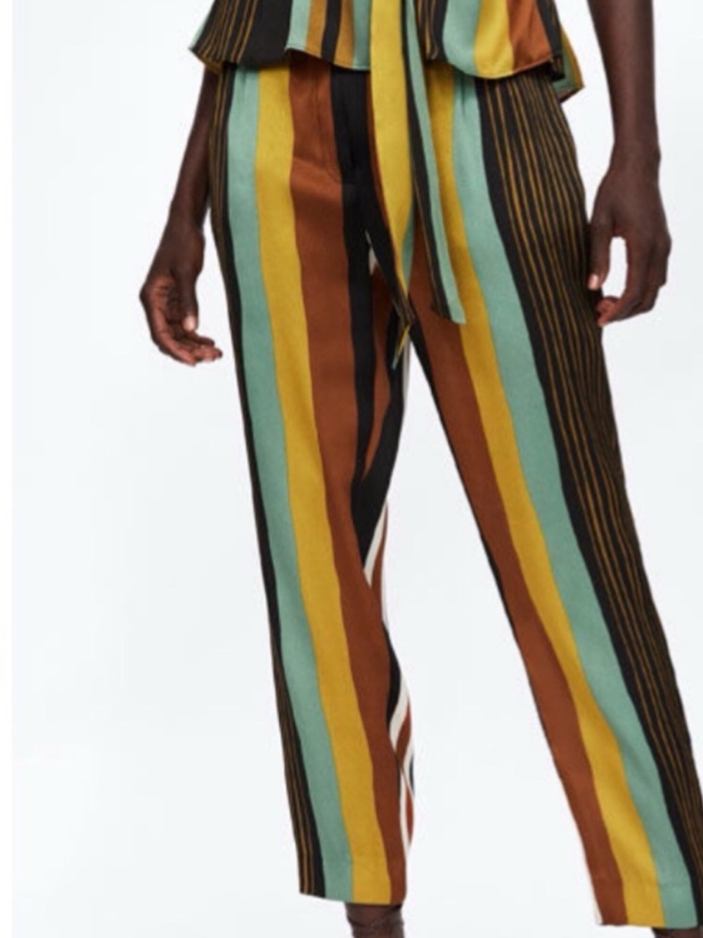 ZARA Basic Black Pants with Mustard Stripe